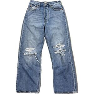 Levis Premium Jeans Womens 25 Light Wash Button Fly Big E Ribcage Straight Ankle